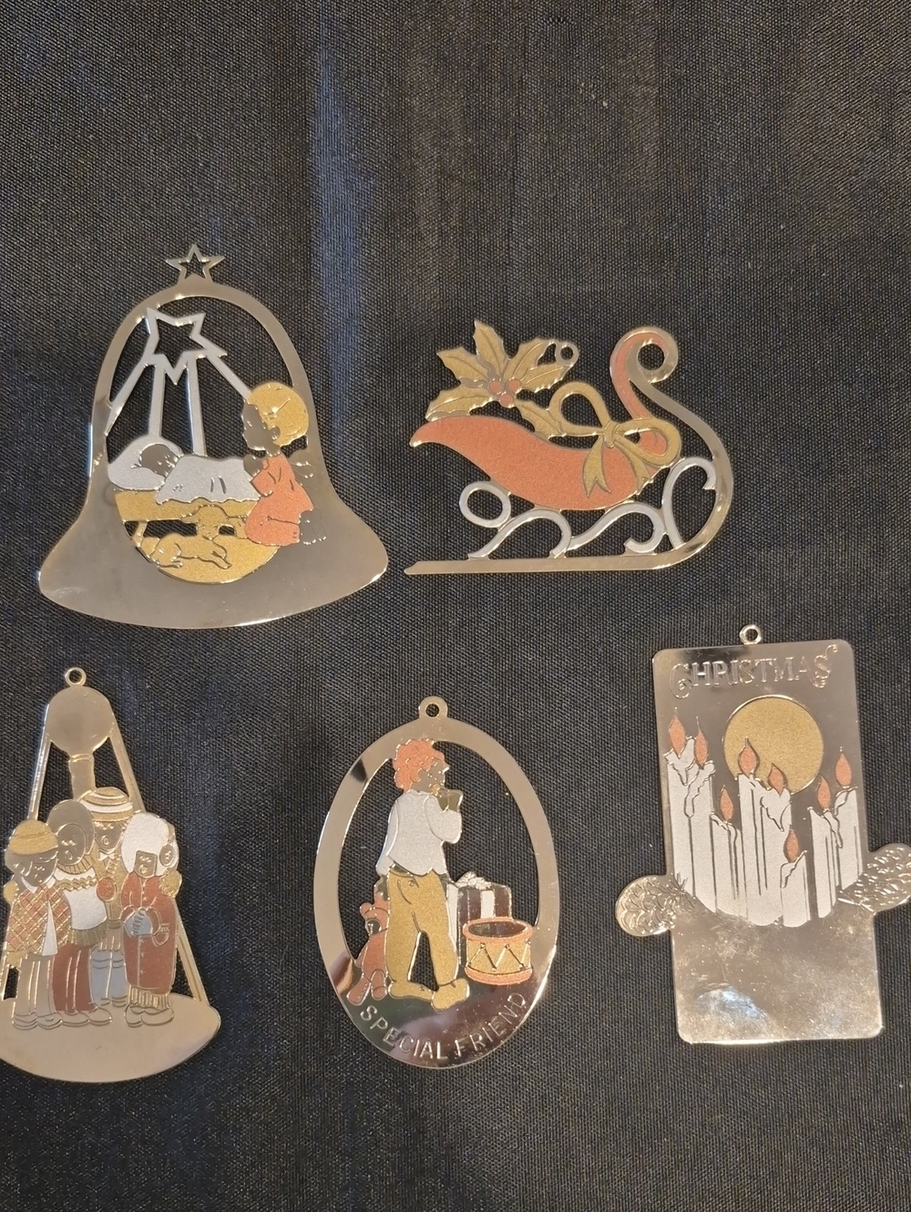 Vintage Gloria Duchin Holiday Metal Ornaments Set Of 5